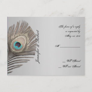 Convite Cartão postal de RSVP de Peacock Elegance Silver