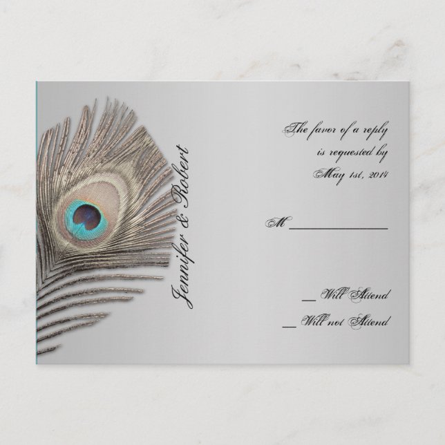 Convite Cartão postal de RSVP de Peacock Elegance Silver (Frente)