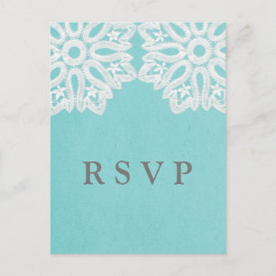 Convite Cartão postal de RSVP de rendas Elegante Turquoise