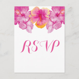 Convite Cartão postal de RSVP Floral de Hibiscus Brugado