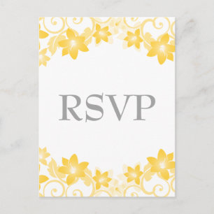 Convite Cartão postal de RSVP Floral Simples Amarelo