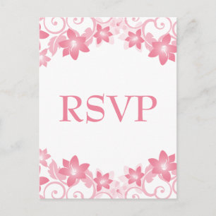 Convite Cartão postal de RSVP Floral Simples Rosa