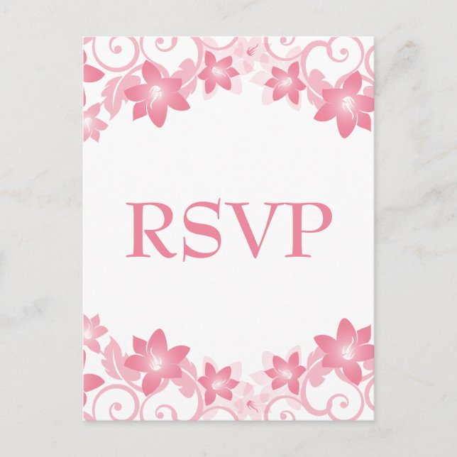 Convite Cartão postal de RSVP Floral Simples Rosa (Frente)