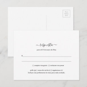 Convite Cartão postal de RSVP Minimalista Espanhol