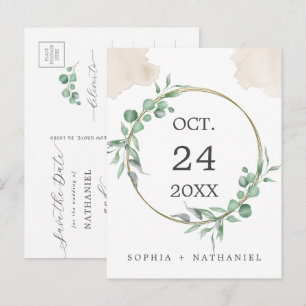 Convite Cartão Postal de Salvar a Data com Vegetação em Aq