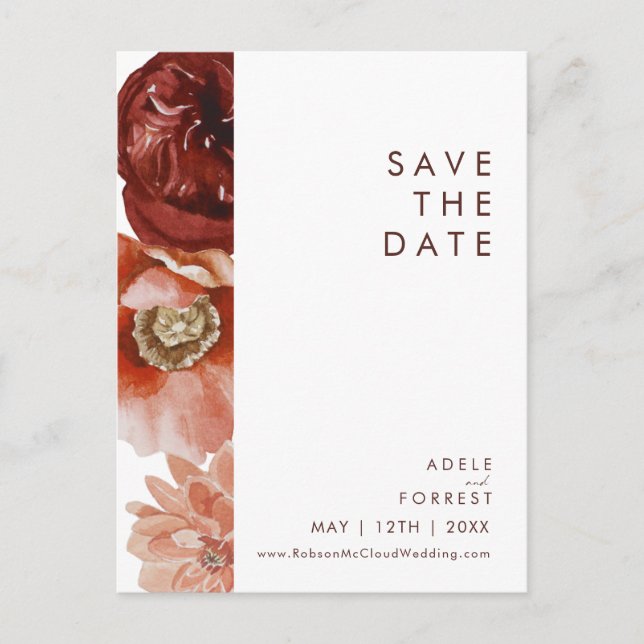 Convite Cartão postal de save the date floral branco de ou (Frente)
