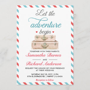 Convite Cartão-postal de Viagem casamento azul