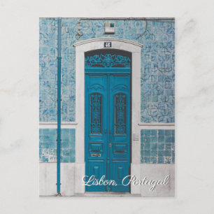Convite Cartão postal de viagem de porta azul de Portugal 