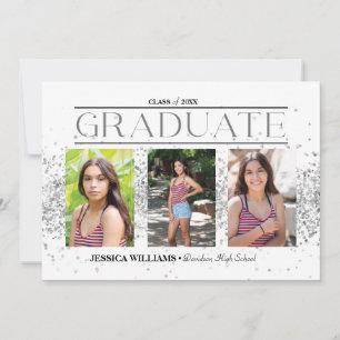 Convite Cartão-postal Elegante de 4 Graduação de Fotos