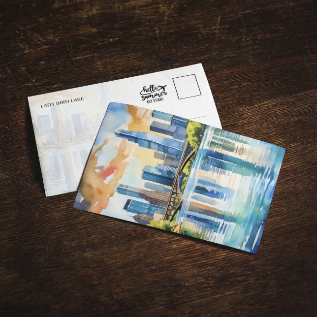 Convite Cartão-postal Lady Bird Lake Austin Texas Watercol (Criador carregado)