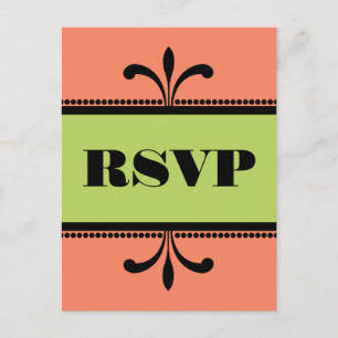 Convite Cartão postal RSVP de Arte Deco Laranja/Rico Verde