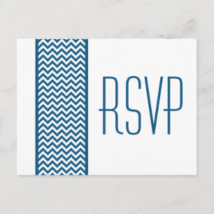 Convite Cartão postal RSVP de Borda Cevron Azul