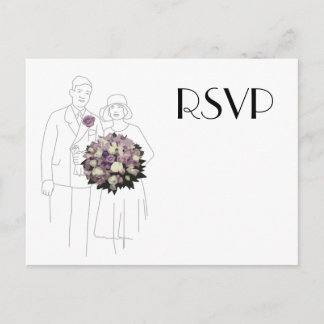 Convite Cartão postal RSVP de Casamento de 1920 Vintage