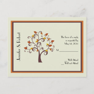 Convite Cartão postal RSVP de Casamento de Árvore de Queda