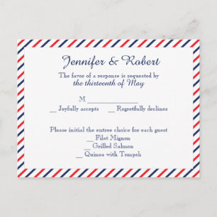 Convite Cartão postal RSVP de Casamento de Corações americ