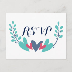 Convite Cartão postal RSVP de Casamento de Corações e Vinh