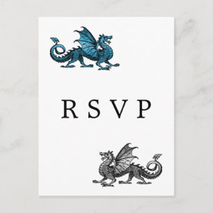 Convite Cartão postal RSVP de Casamento de Dragão Azul Sil