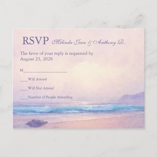Convite Cartão postal RSVP de Casamento de Praia da Summer (Frente)