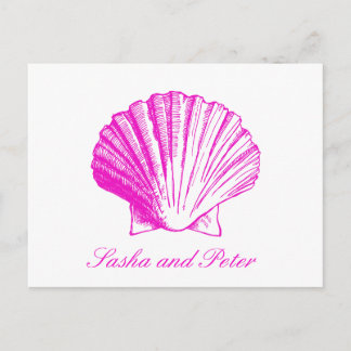 Convite Cartão postal RSVP de Casamento de Praia de Fuscia