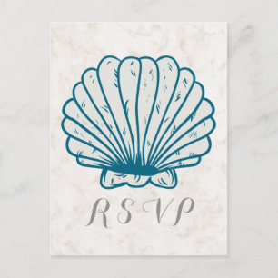 Convite Cartão postal RSVP de Casamento de Seashell Russo 