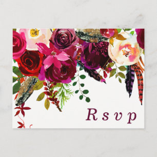 Convite Cartão postal RSVP de Casamento do Boho Floral Ver