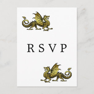 Convite Cartão postal RSVP de Casamento do Dragão Dourado