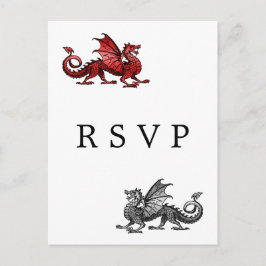 Convite Cartão postal RSVP de Casamento do Dragão Red Silv