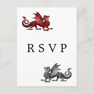 Convite Cartão postal RSVP de Casamento do Dragão Red Silv