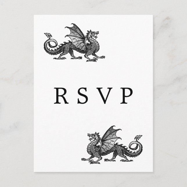 Convite Cartão postal RSVP de Casamento do Silver Dragon (Frente)