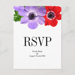 Convite Cartão postal RSVP de Casamento Floral de Anemone 