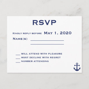Convite Cartão postal RSVP de Casamento Náutico Azul marin