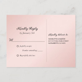 Convite Cartão postal RSVP de Casamento Negro e Blush Mini