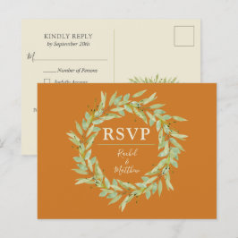 Convite Cartão postal RSVP de Casamento outono Greenery Wr