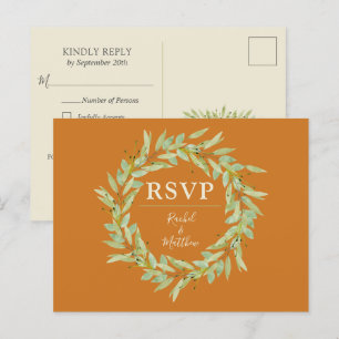 Convite Cartão postal RSVP de Casamento outono Greenery Wr