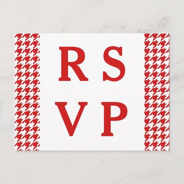 Convite Cartão postal RSVP de Casamento Red Houndstooth (Frente)