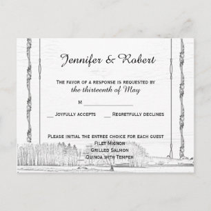 Convite Cartão postal RSVP de Casamento Rustic Winter Wond