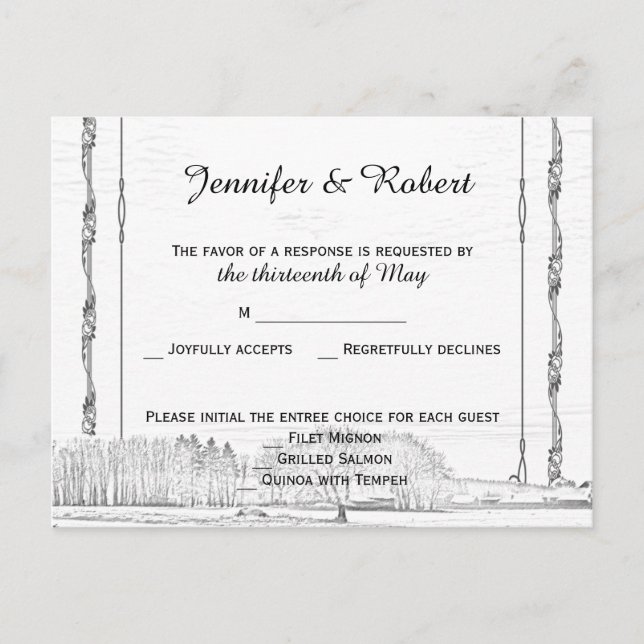 Convite Cartão postal RSVP de Casamento Rustic Winter Wond (Frente)
