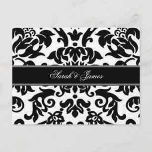 Convite Cartão postal RSVP de casamento tema damasco branc