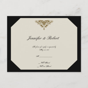 Convite Cartão postal RSVP de Casamento tema damasco Preto