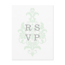 Cartão postal RSVP de Casamento tema damasco Verde