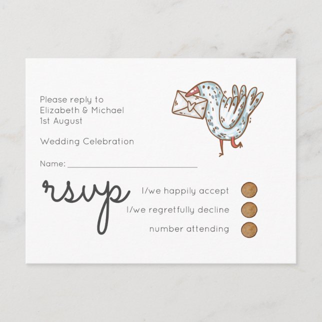 Convite Cartão postal RSVP de Casamento Whimsical (Frente)