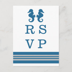 Convite Cartão postal RSVP de Cavalo Marinho Náutico Cinza