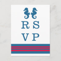 Cartão postal RSVP de Cavalo Marinho Vermelho Azul