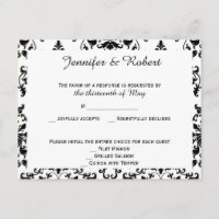 Cartão postal RSVP de Damasco Preto e Branco