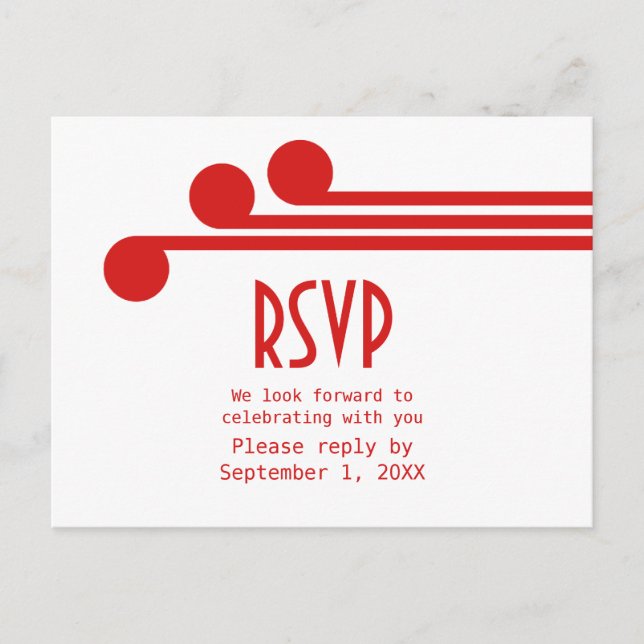 Convite Cartão postal RSVP de Deco Simples Vermelho (Frente)