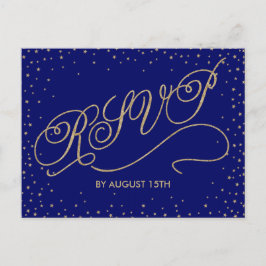 Convite Cartão postal RSVP de Estrelas Azul e Dourada do M
