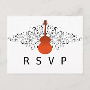 Convite Cartão postal RSVP de Guitarra Laranja