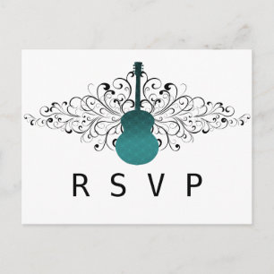Convite Cartão postal RSVP de Guitarra Teal Swirls