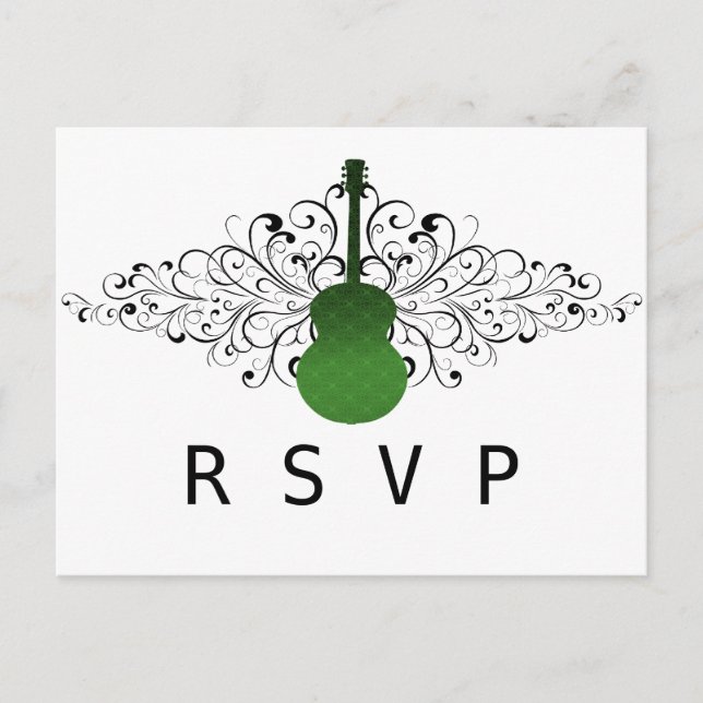Convite Cartão postal RSVP de Guitarra Verde (Frente)