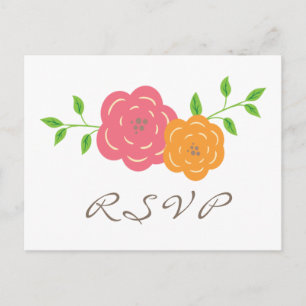 Convite Cartão postal RSVP de Laranja Vermelho Bloom